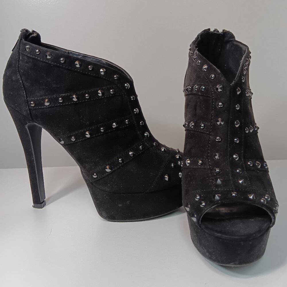 Black Suede By Guess Platform Bootie Heels {CH}